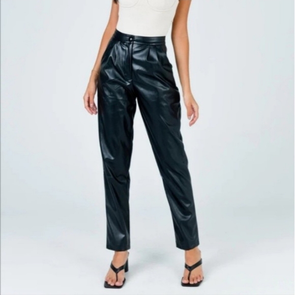 PRINCESS POLLY High Rise Faux Leather Black Straight Leg Pants - Picture 2 of 10